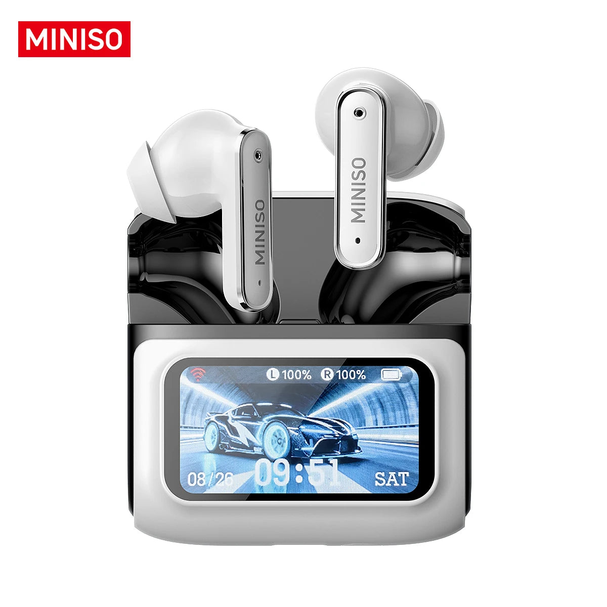 MINISO MS128 ANC Wireless Headphones Soft Earbuds with LED Touchscreen In-Ear Earbuds, HD Stereo Sound Active Noise Cancelling