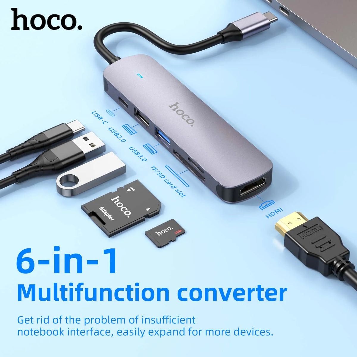 HOCO USB C HuB Type C to USB 3.0 2.0 Adapter PD60W Dock For MacBook Pro Air HDMI-Compatible Splitter 4K 30HZ HDTV OTG Adapters