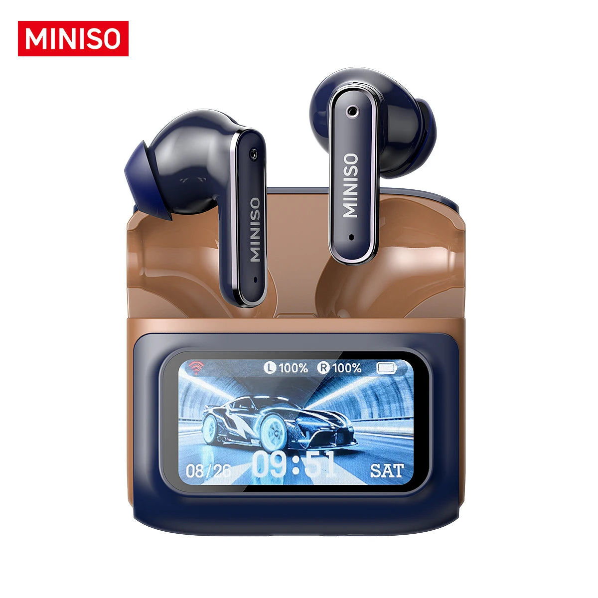 MINISO MS128 ANC Wireless Headphones Soft Earbuds with LED Touchscreen In-Ear Earbuds, HD Stereo Sound Active Noise Cancelling