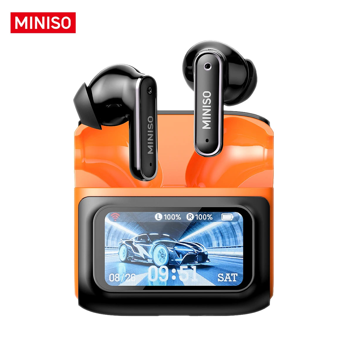 MINISO MS128 ANC Wireless Headphones Soft Earbuds with LED Touchscreen In-Ear Earbuds, HD Stereo Sound Active Noise Cancelling