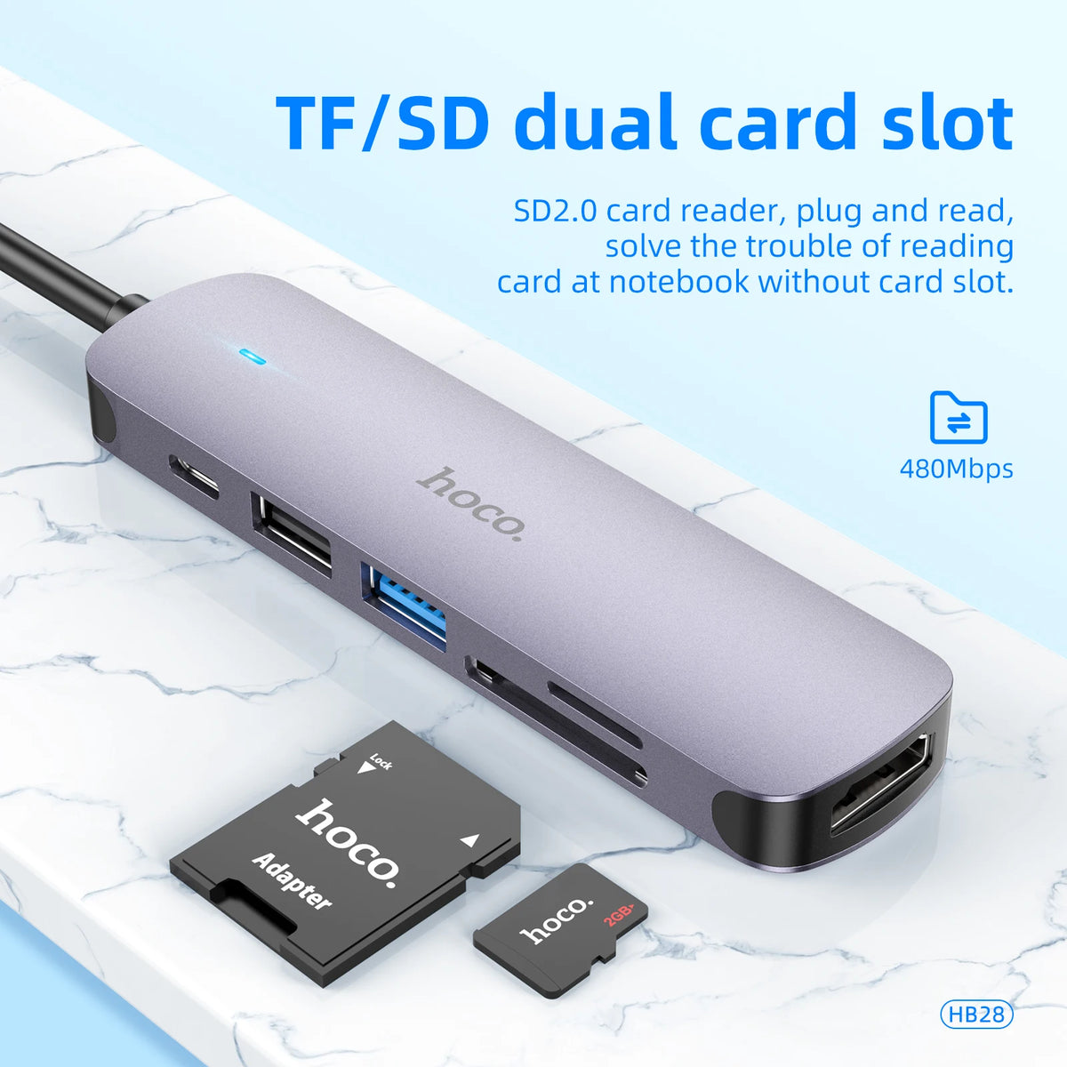 HOCO USB C HuB Type C to USB 3.0 2.0 Adapter PD60W Dock For MacBook Pro Air HDMI-Compatible Splitter 4K 30HZ HDTV OTG Adapters