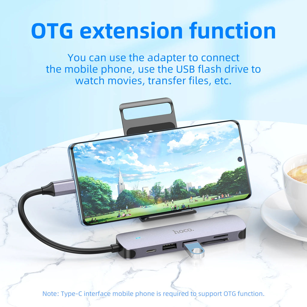 HOCO USB C HuB Type C to USB 3.0 2.0 Adapter PD60W Dock For MacBook Pro Air HDMI-Compatible Splitter 4K 30HZ HDTV OTG Adapters